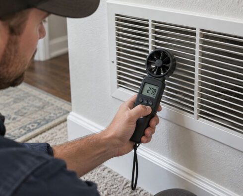 HVAC tech testing grille